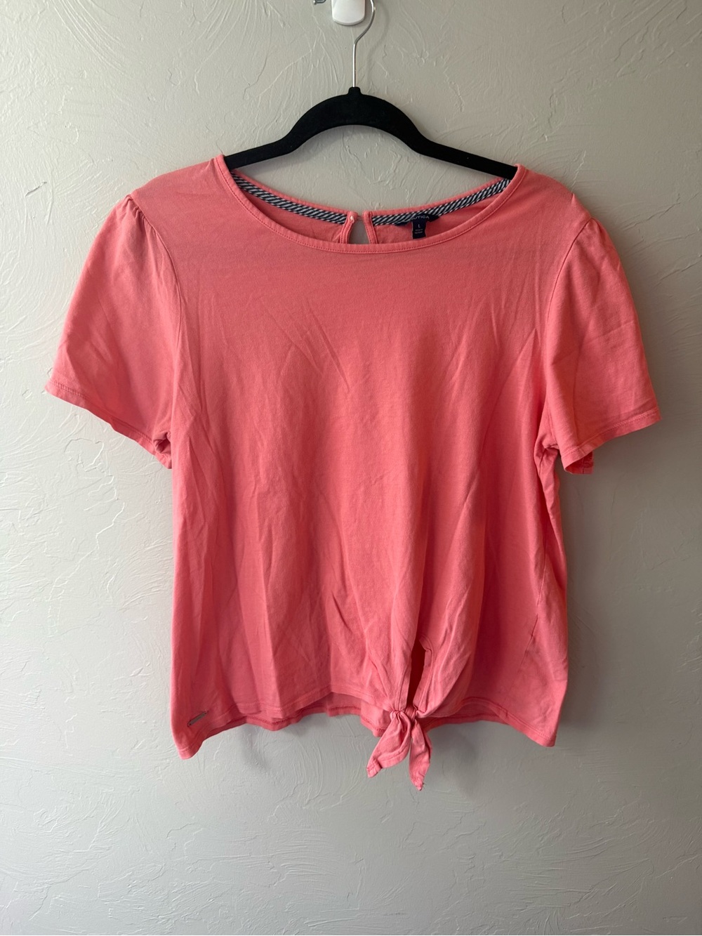Nautica Coral Tie Front Short Sleeve Top 100% Cotton Size L